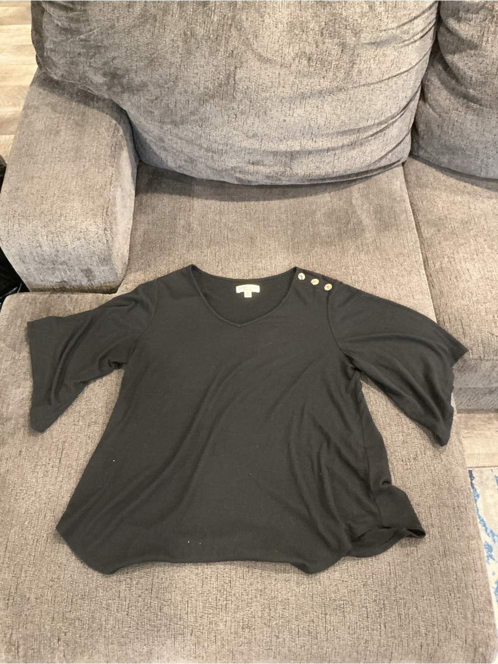 JohnPaulRichard Black V-Neck Short Sleeve Top with Shoulder Buttons